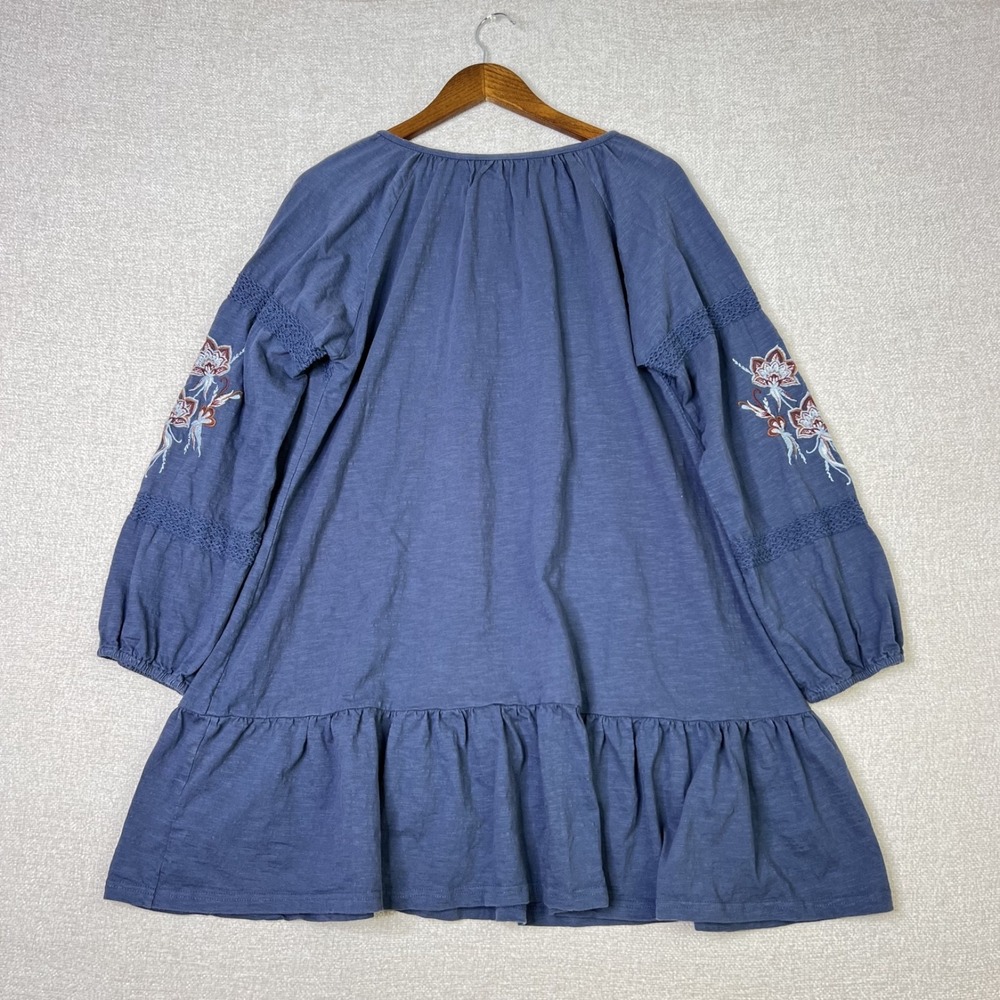 Cupio 100% Cotton Dress Boho Floral Cottagecore Blue Crochet Lace Ruffle Size - Picture 2 of 9